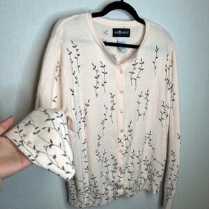 SAGE HARBOR Womens Cardigan Sweater VTG Pink Floral Button Long Sleeve Large
